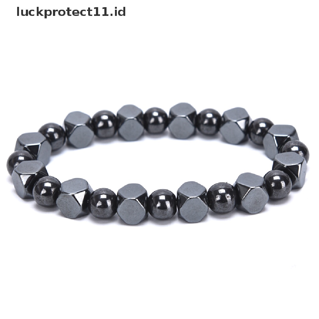 Gelang Manik-Manik Hematite Magnetik Warna Hitam Untuk Kesehatan Pria