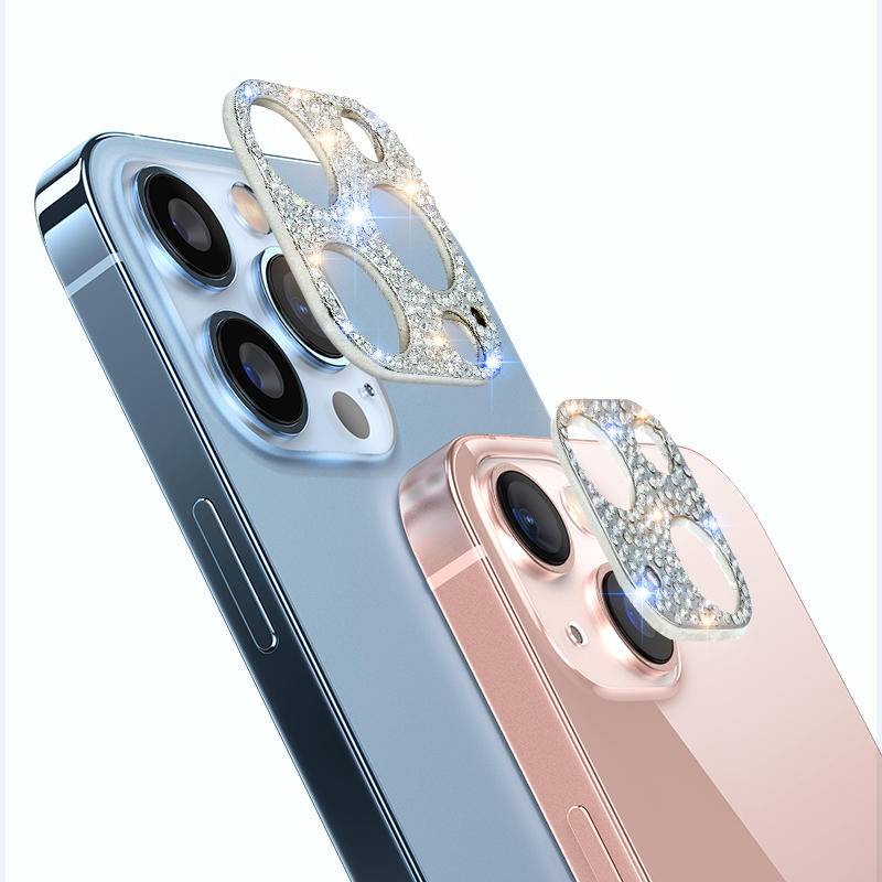 Pelindung Lensa Kamera Belakang Bahan Metal Aksen Berlian Imitasi 3D Untuk iPhone 14 13 12 11 Pro MAX Mini Plus