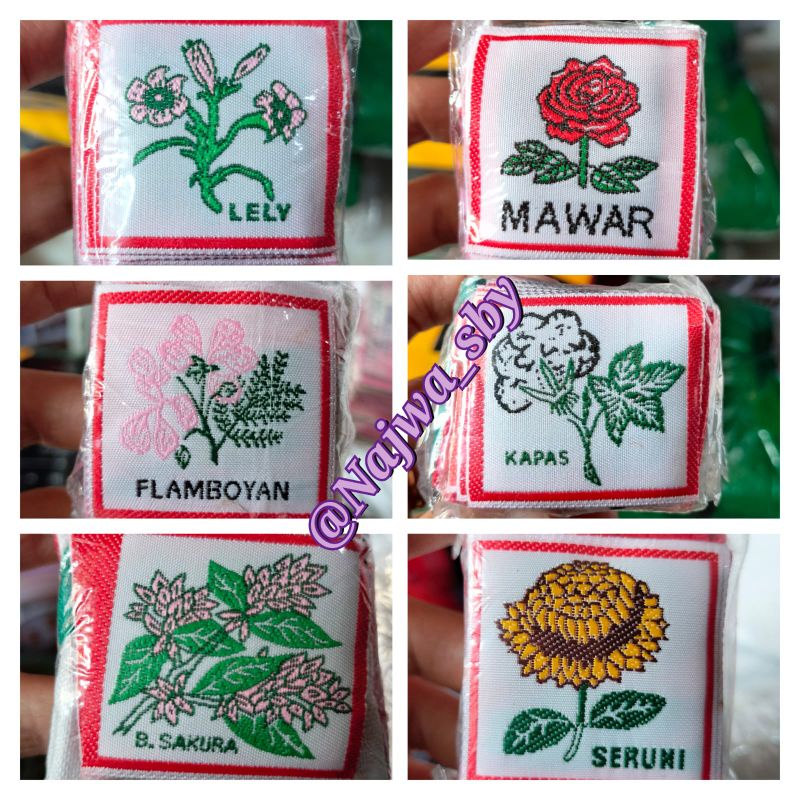 ( HARGA 1pc/Ecer ) Bet / Badge REGU PRAMUKA Nama² BUNGA ( WOVEN )