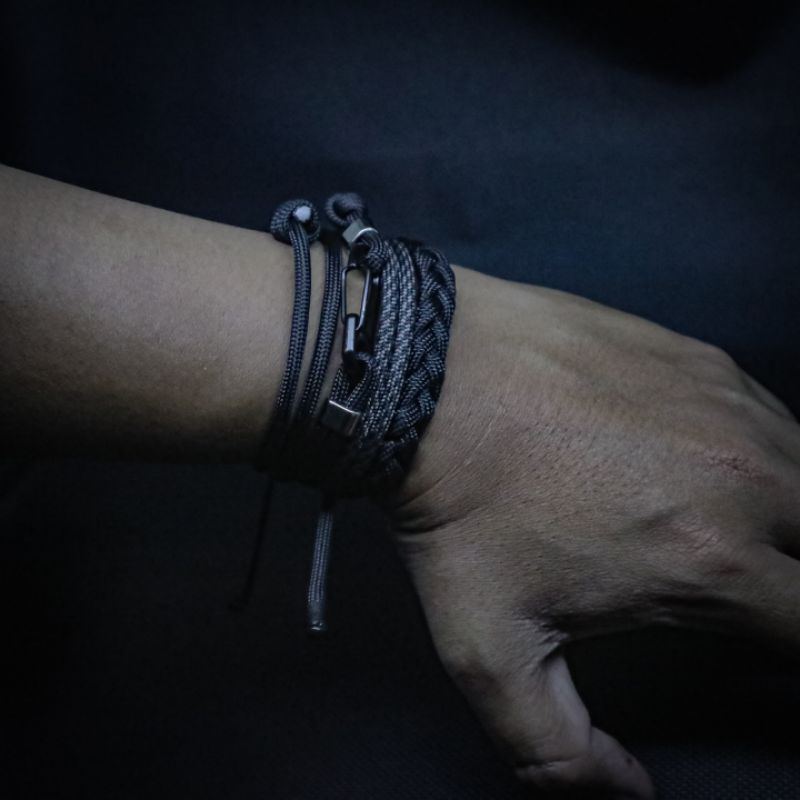 Gelang Pria Paket Prusik Paracord Seri Hitam Premium