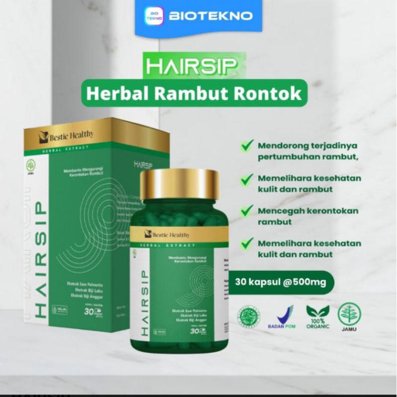 HAIRSIP Obat Herbal Rambut Rontok Isi 30 Kapsul | Rawat Kekuatan Alami Rambut | Tampil Lebih Percaya
