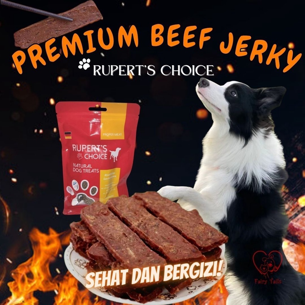 Snack Anjing Rupert's Choice Natural Beef Jerky dan Salmon Jerky Cemilan Sehat Daging Sapi Panggang Kering dan Salmon [Premium German Quality] Meat Jerky Smoke Beef and Salmon Jerky