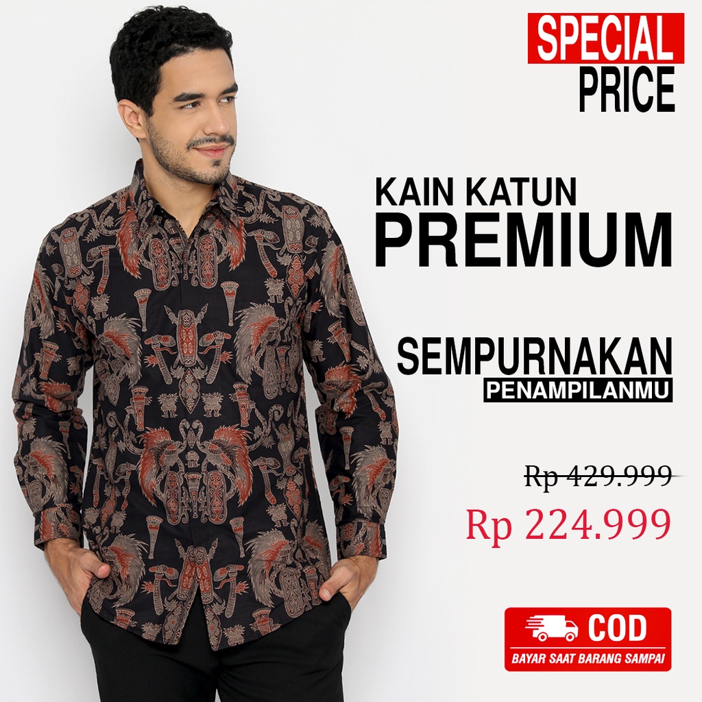 BATIK PRIA LENGAN PANJANG Kemeja Hem Slimfit Premium Warna Hitam 721092 CAP 72 - Baju Kemeja Atasan Pakaian Setelan Batik Pria Cowok Laki Laki Remaja Keluarga Kantor Lengan Panjang Modern Slimfit Slim Fit Premium Kekinian