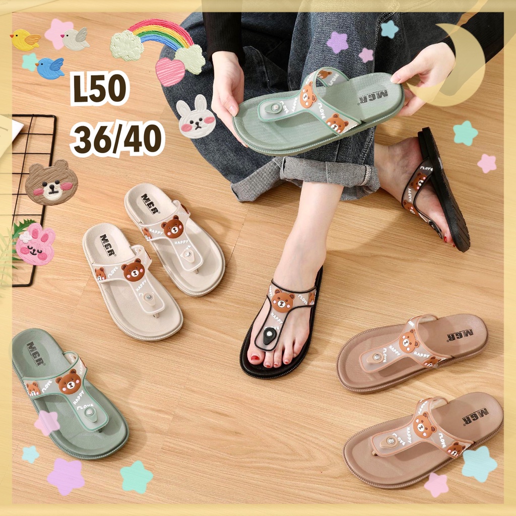 [SUPER BEST SELLER] Sandal Jepit Karet Wanita Import Jelly Simple Bear Beruang Lucu Cantik Import MGR Mokaya Balance / (853)(L50)  Size 36-40