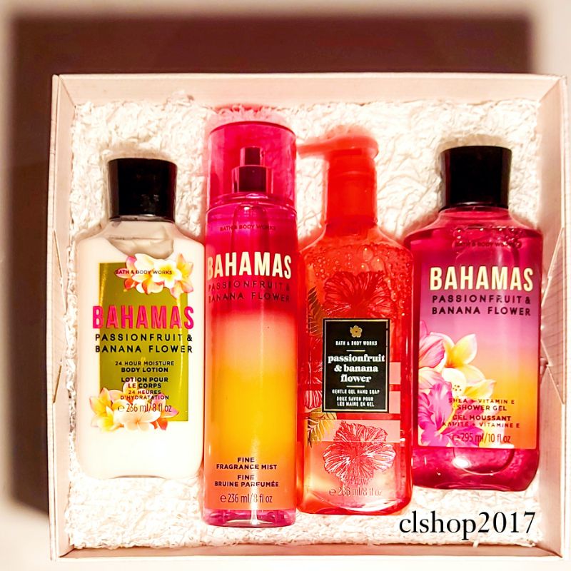 BBW BAHAMAS - PASSIONFRUIT &amp; BANANA FLOWER  GIFT SET PAKET BATH &amp; BODY WORKS