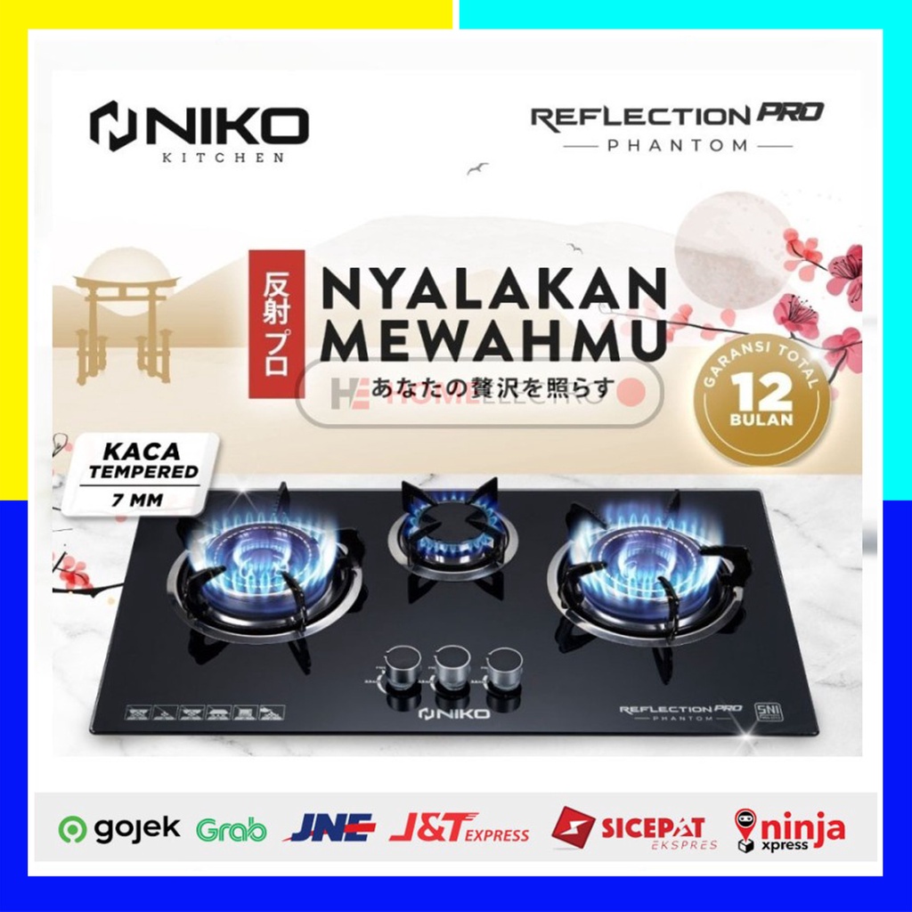 Kompor Gas Tanam Niko 3 Tungku Reflection Black Pro Phantom