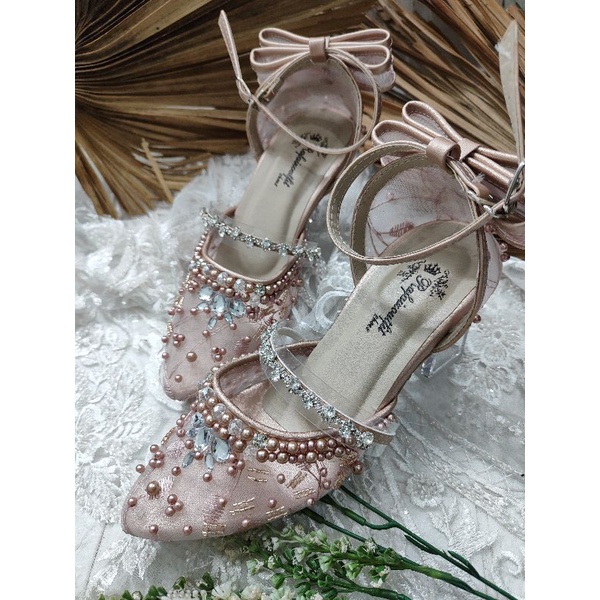 sepatu wanita zaneta rosegold 7cm kaca