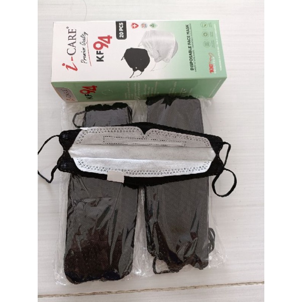 masker kf94 i-care evo 4ply korea isi 20pc DEWASA edisi hitam 5ply tebal emboss icare spesial. ready stok (KF 94 20PC 4ply bagus)