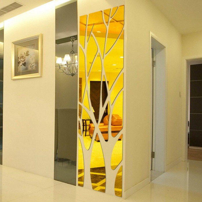 DIY Stiker Dinding Cermin Pohon Wallpaper Dekorasi Wall Sticker 100x28 - Silver