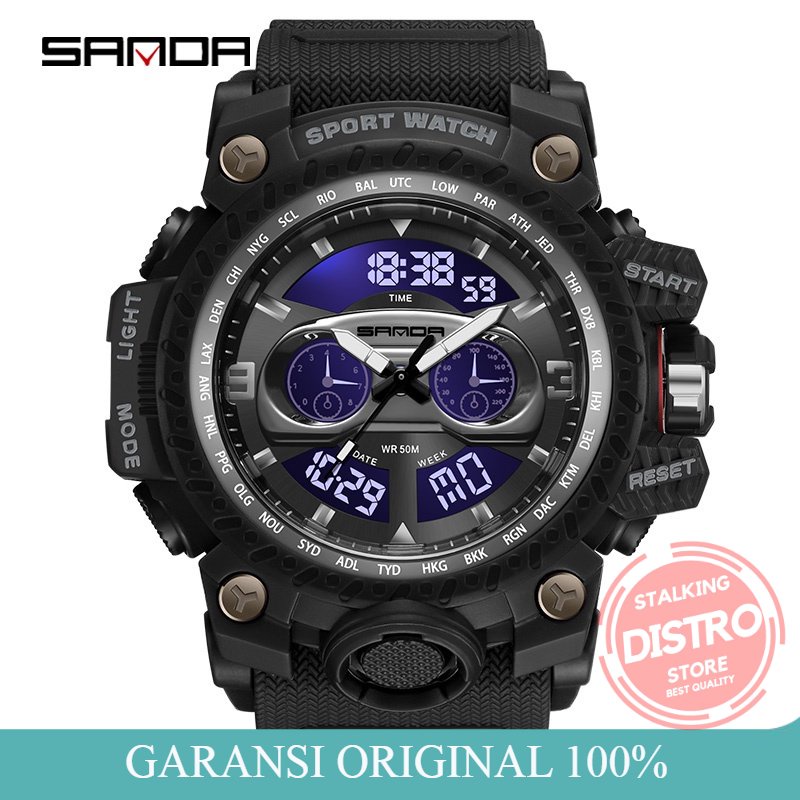 SANDA 3153 Jam Tangan Pria Digital Analog Jam Tangan Chronograph Anti Air Jam Tangan Pria Anti Air J