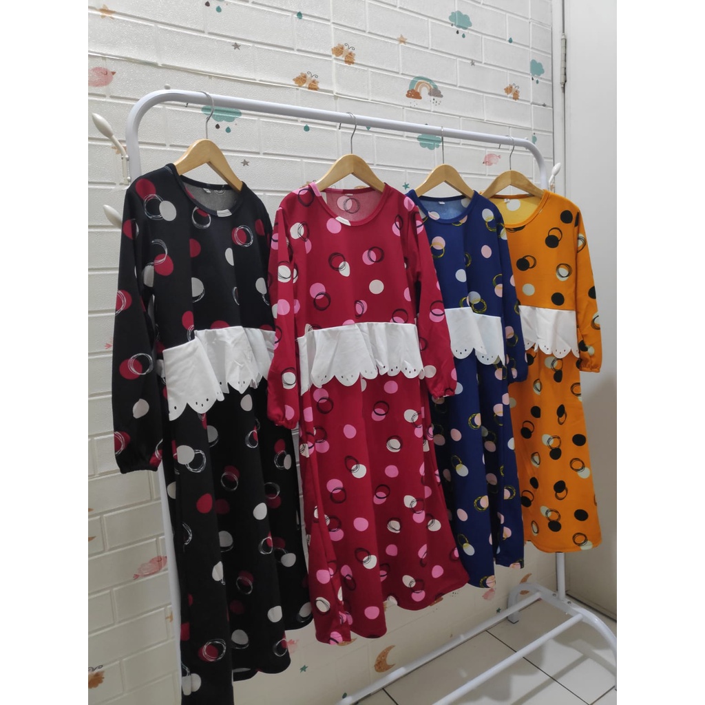 MOMOGI-GAMIS KELLY /GAMIS ANAK PEREMPUAN POLKA LASER CUTTING/Usia 5th-10th