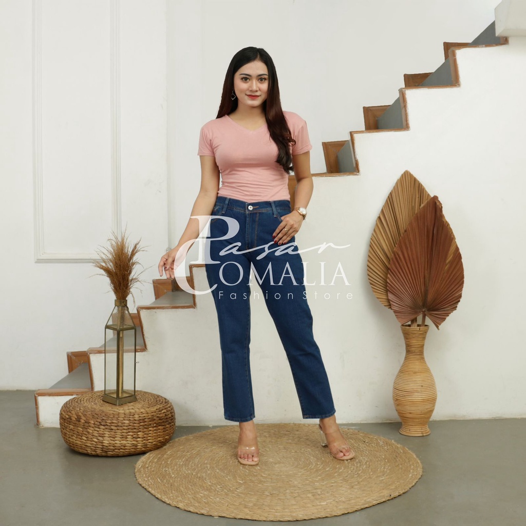 CELANA BOYFRIEND JEANS WANITA HIGHWAIST BELT