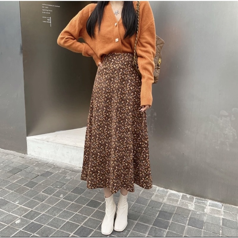 Cherry_ Rok motif bunga / Rok daily korean style / Floral Vintage /  Skirt flower / Rok panjang wanita