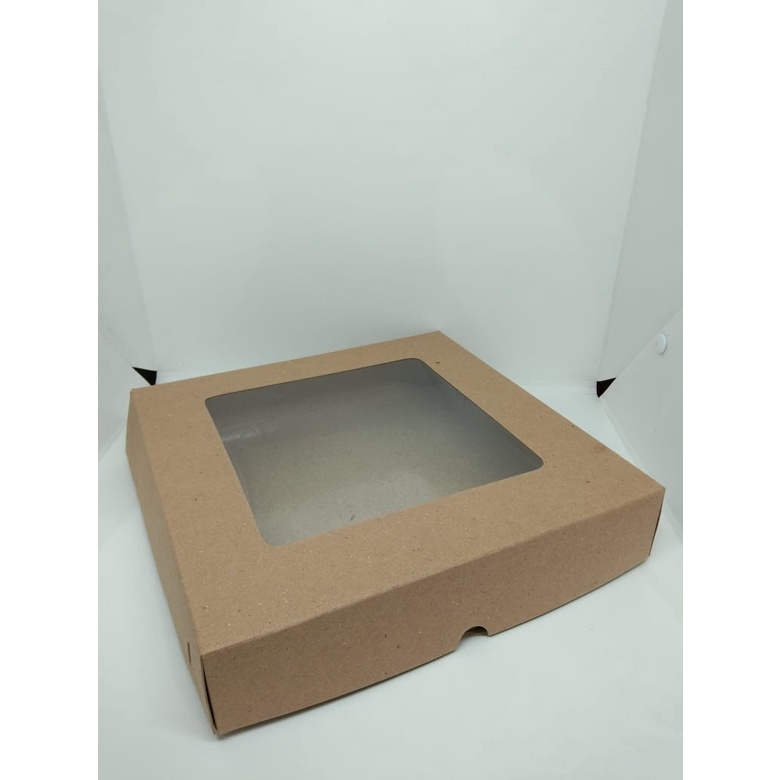 

10pcs KOTAK CAKE BOX KRAFT JENDELA MIKA 25x25x5cm LAMINASI