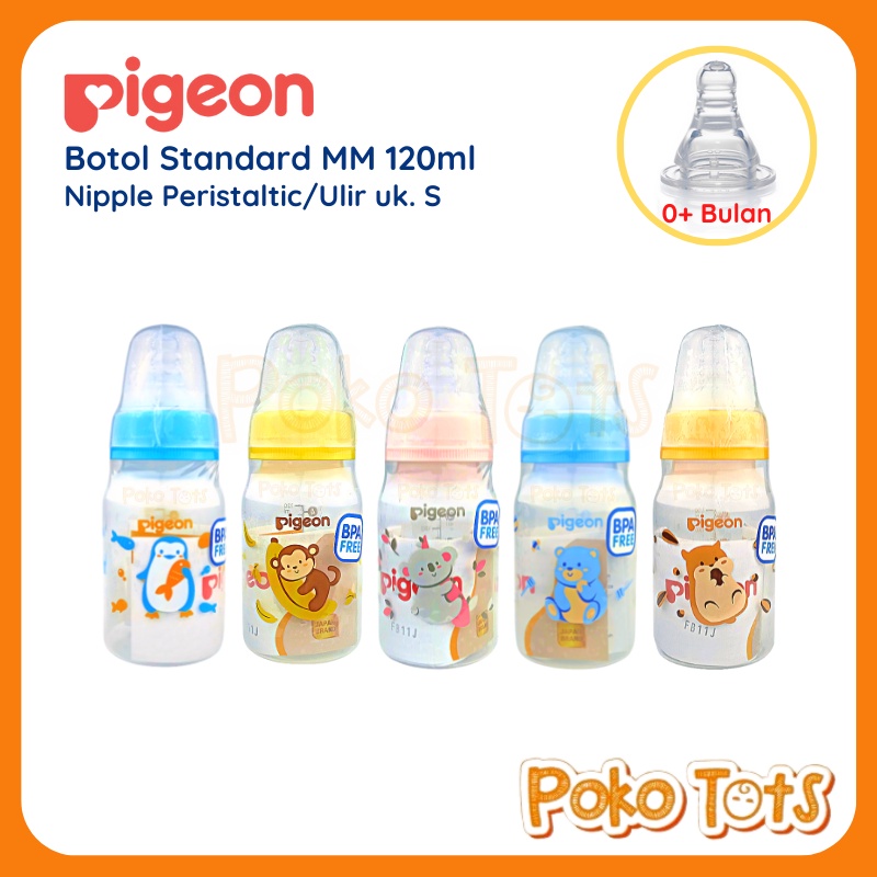 Pigeon PP RP Standard MM 120ml 0+ Bulan Nipple Peristaltic Ulir S Botol Susu Motif Animal Hewan Lucu