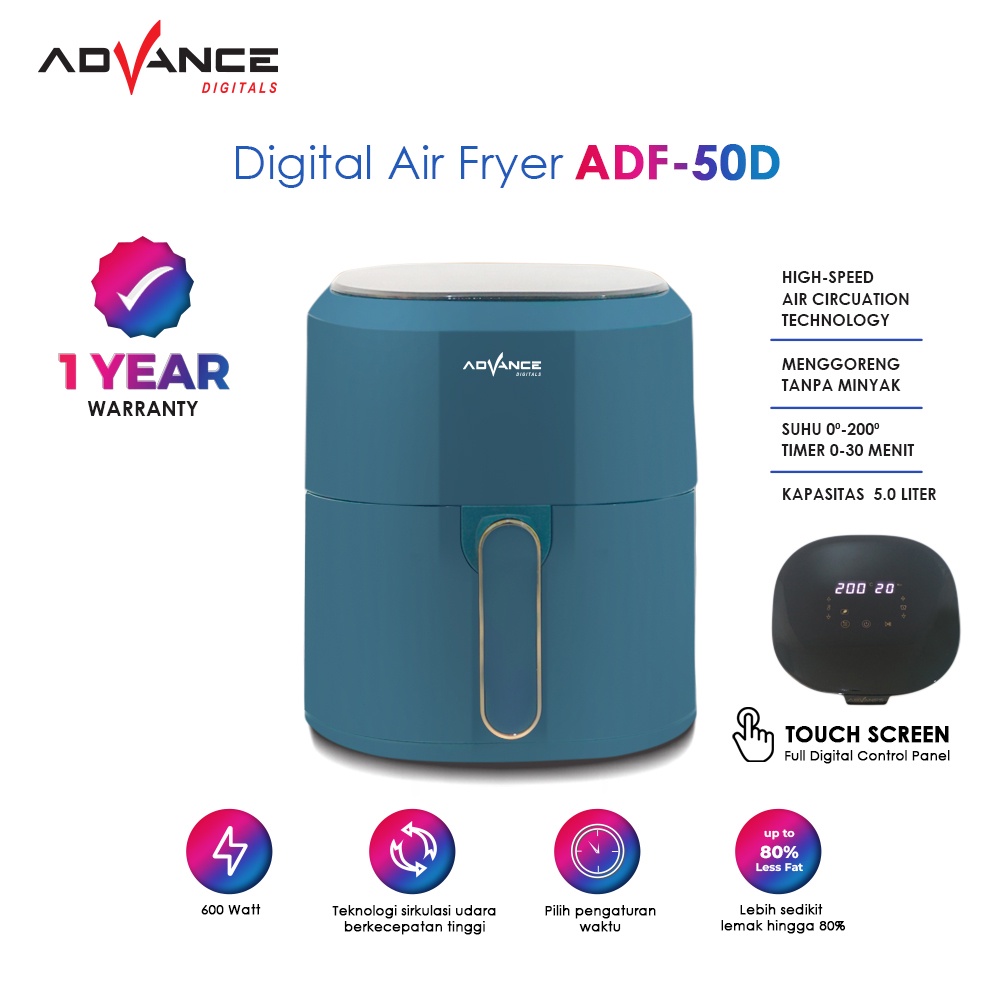 ADVANCE Electric Air Fryer Digitals Touchscreen 5Liter Penggorengan Udara ADF-50D