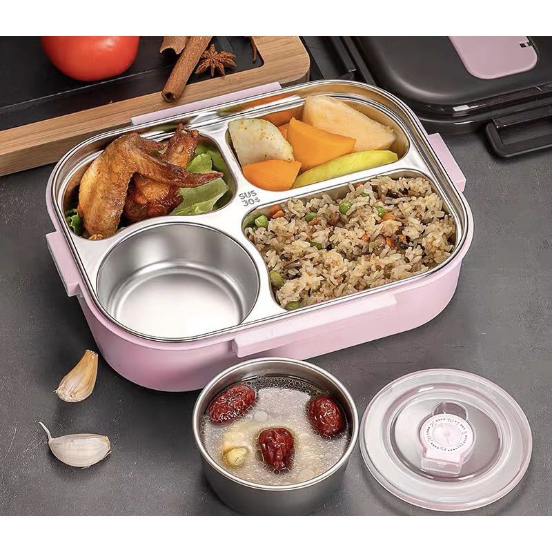 Lunch Box Stainless Tahan Panas Dan Anti Tumpah/Kotak Makan 4 SEKAT