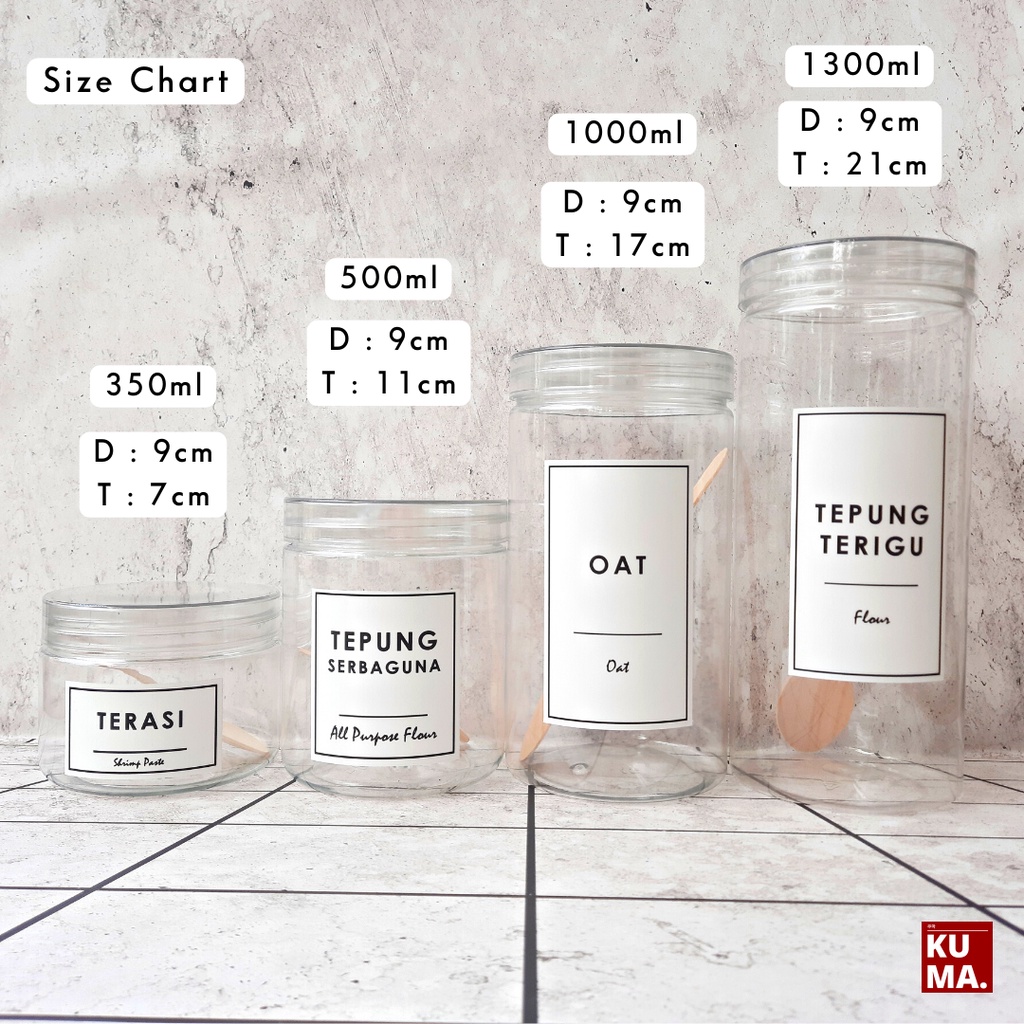 Toples 1300ml TUTUP PUTIH Bahan Plastik PET Toples Bening Tepung Gula Kopi Aesthetic Toples Dapur Minimalis Dengan Label Anti Air