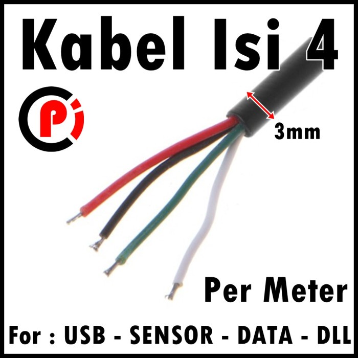 Per Meter Kabel Isi 4 Core Wire 4P 4 Pin Cable Untuk USB SENSOR DATA