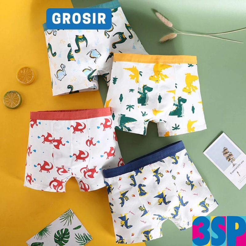 3SP | UWR79 Boxer Katun Anak Laki Laki Gambar Kartun Naga Pakaian Dalam Anak Kids Panties