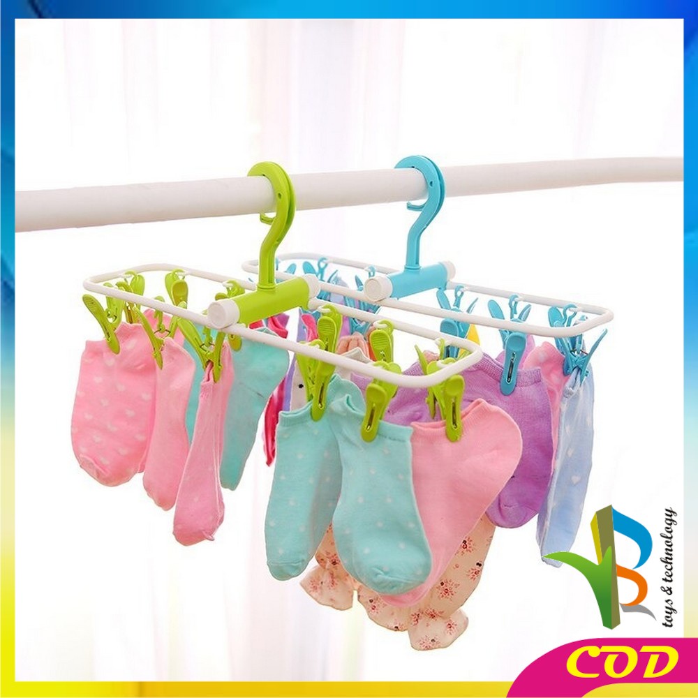 RB-C282 Gantungan Baju Lipat Jepitan 12IN1 / Hanger Jemuran Baju Plastik Tebal / Hanger Kaos Kaki / Gantungan Pakaian Dalam