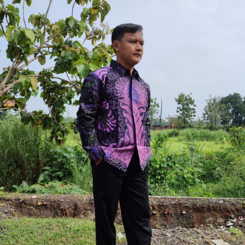 ADA ANAK SUKET SEGORO BATIK UNGU LILAC  kemeja batik pria lengan panjang terbaru ORIGINAL KEKINIAN