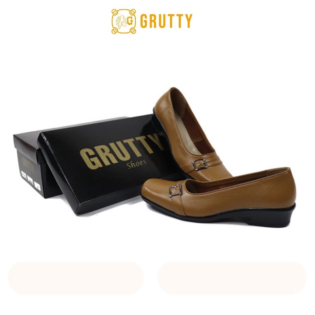 Grutty Sepatu Wanita Kerja Asli Kulit Pantofel Wanita Ready Big Size Warna Camel