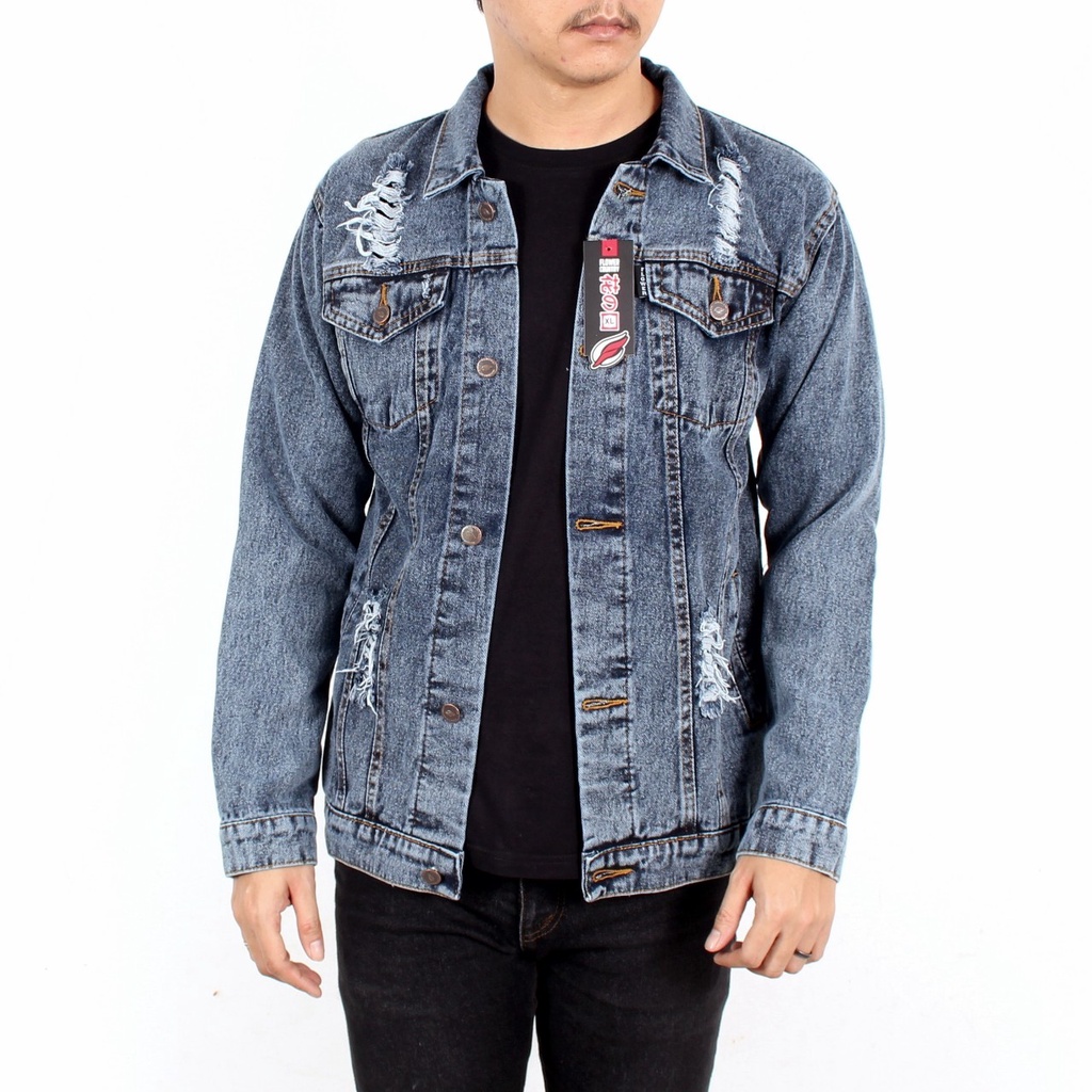 TURUN HARGA ! Jaket Denim Graywash Blue Snaw Black Original Flower Country - Jacket Jeans Pria Murah