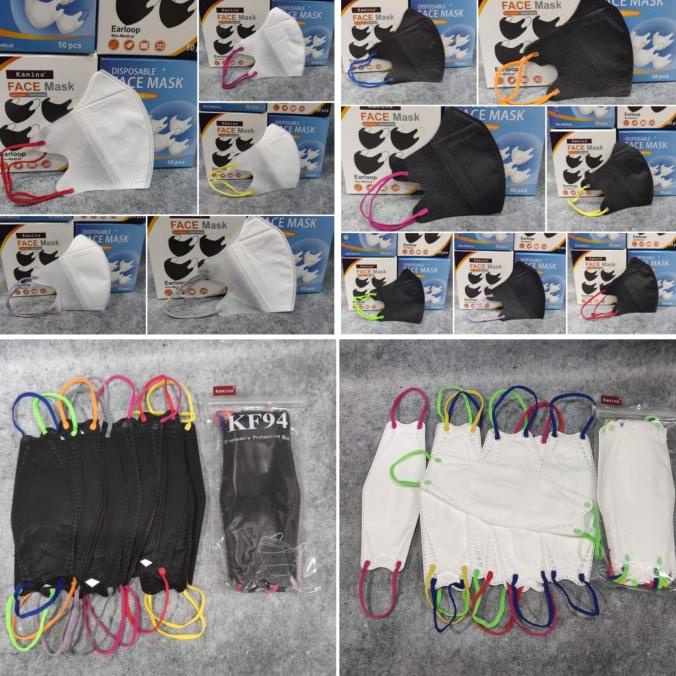KAMINO SERIES - MASKER DUCKBILL 3PLY KF94 4PLY PUTIH HITAM TALI WARNA t-bellasleepwears Ayo Order