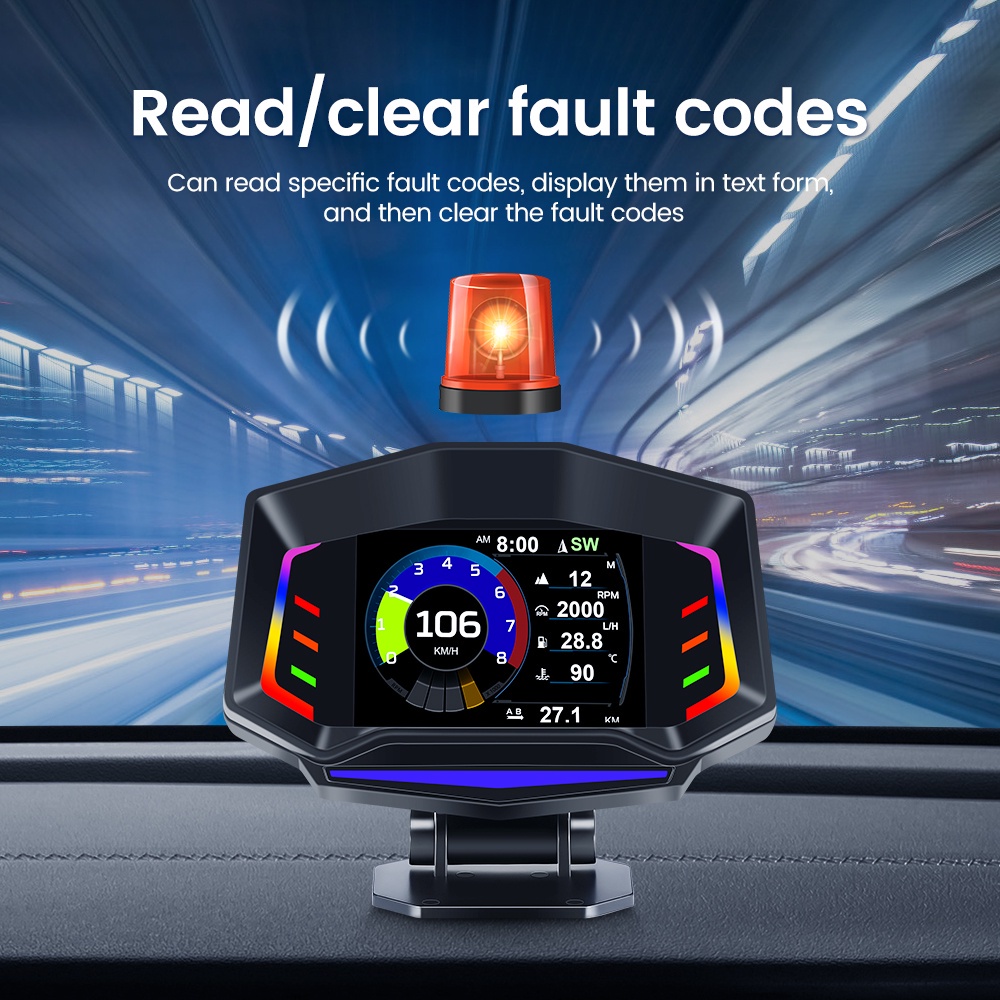 AP-8 3 in 1 Car Head up Display OBD2 GPS Dual System HUD Inklinometer OBD II Speedometer dengan Alarm Tegangan Suhu Air RPM Over Speeding untuk Semua Kendaraan