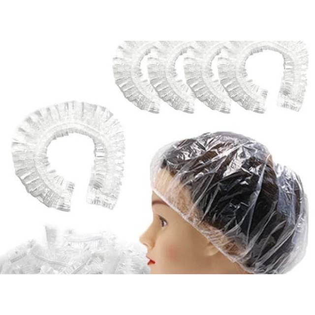 PER 10 PCS PENUTUP RAMBUT KEPALA PLASTIK MANDI PELINDUNG CAT RAMBUT / HAIR CAP SHOWER NURSE CAP TRANSPARAN / PLASTIK PELINDUNG MAKANAN / PENUTUP KEPALA MANDI SHOWER CAP