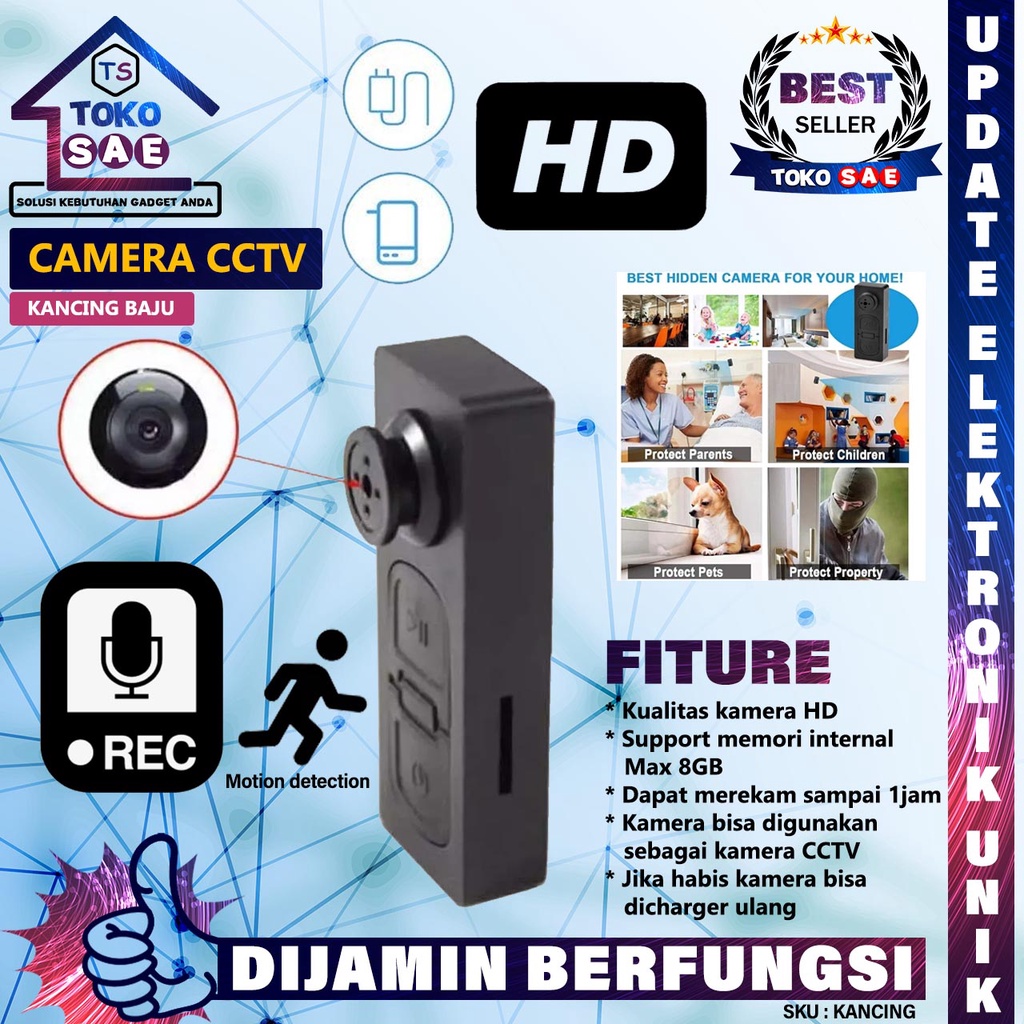 Hidden Spycam Kamera Kancing Baju Non Wifi Spy Camera Kancing HD Keren Kamera Pengintai Tersembunyi 