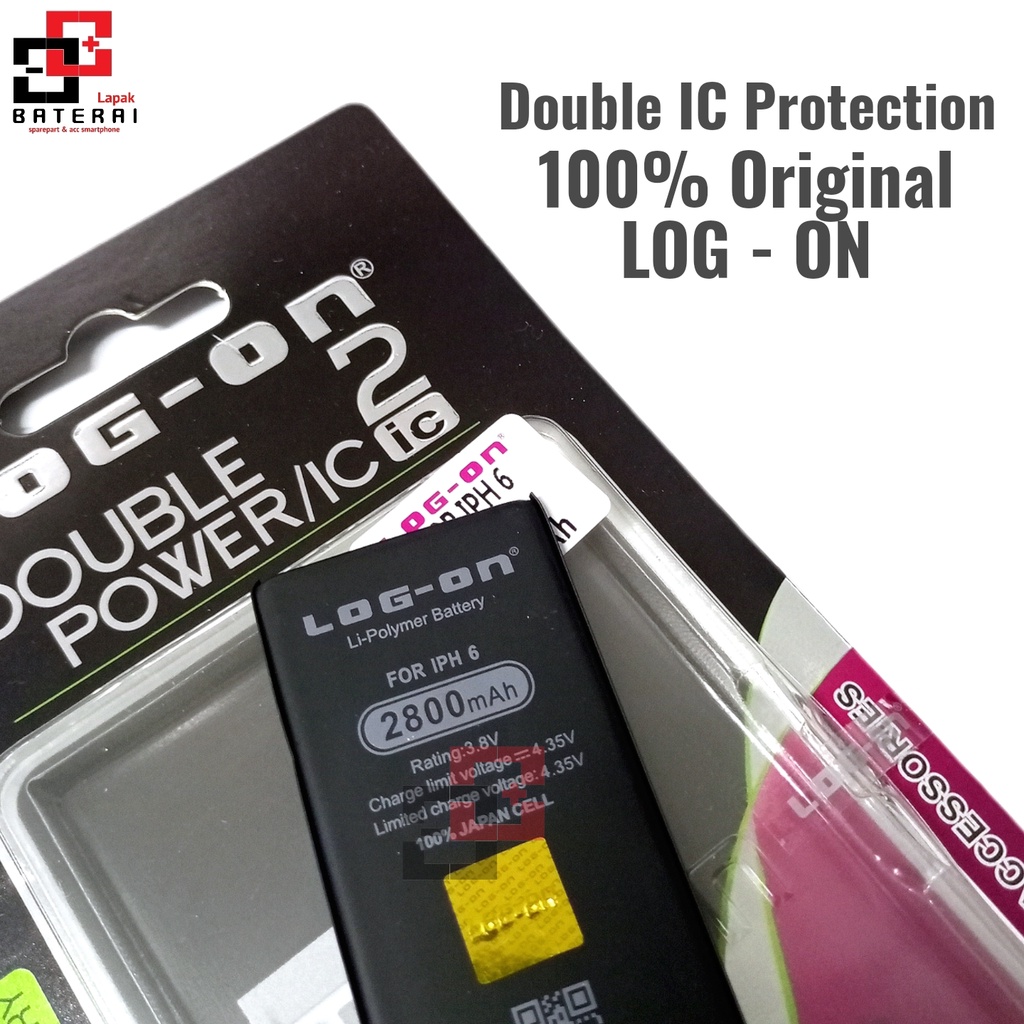 LOG - ON Baterai Ipone 6 | 6G Double IC Protection Battery Batre