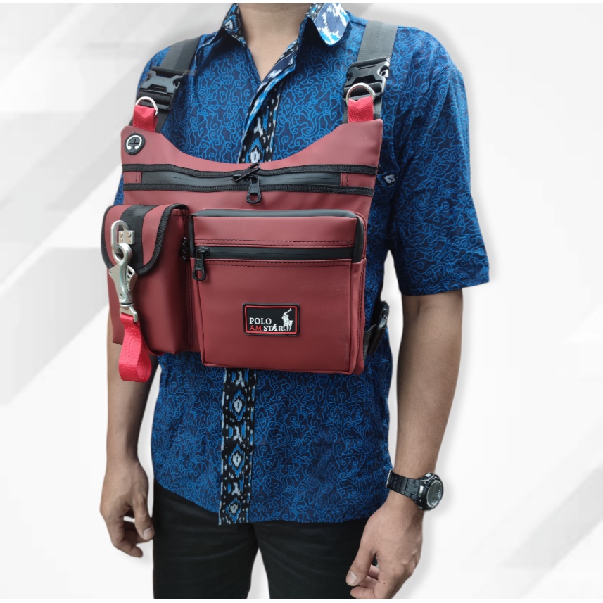 2in1 Tas Dada &amp; Selempang 2 Fungsi Original Polo Amstar ANTI AIR  Bahan  Ballon Waterproof Tebal Premium Quality Tas Selempang Pria Wanita Chest Bag Tas Rompi Tas Pelindung Dada Tas Outdor Tas Pria ANTI AIR Tas Keren