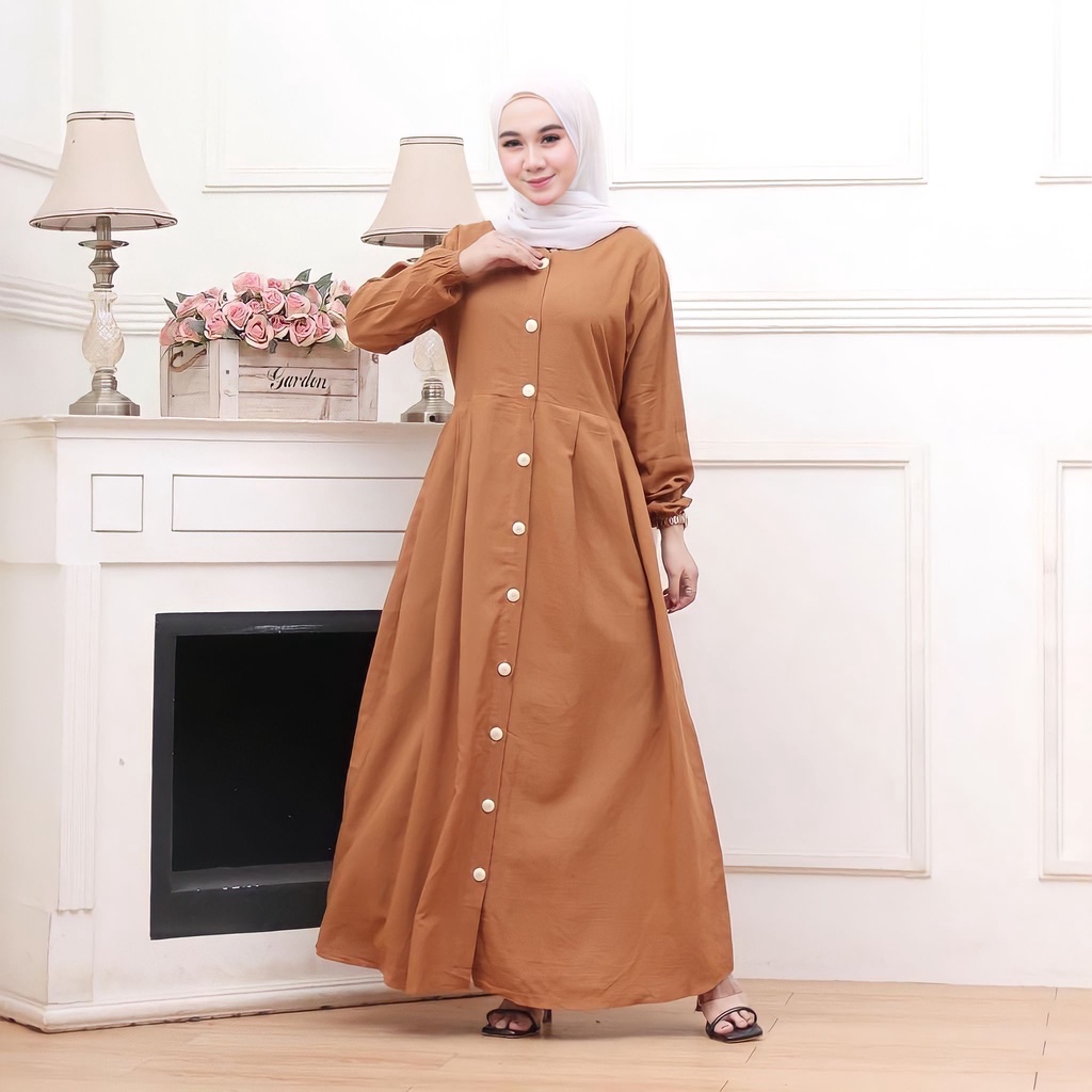 Gamis Katun Polos Kaima Rinjani Model Terbaru Kekinian Full Kancing Premium Busui Jumbo