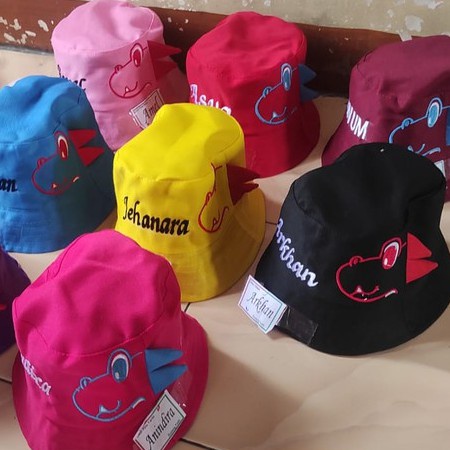 Topi Buket Dino Anak Bordir Nama Request Nama Custom Nama Bebas Suka Suka