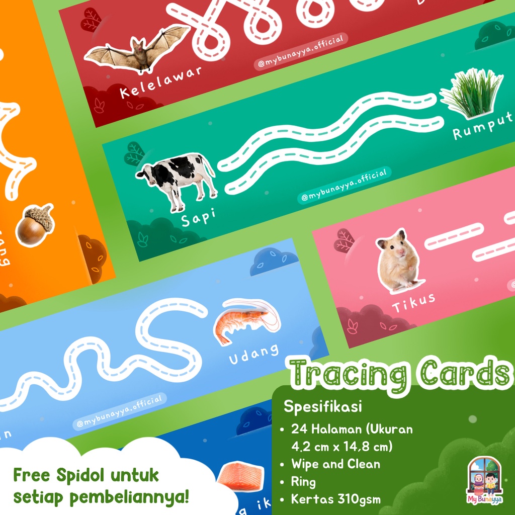 Tracing Cards - Mengenal Hewan - Mengenal Warna - Free Spidol