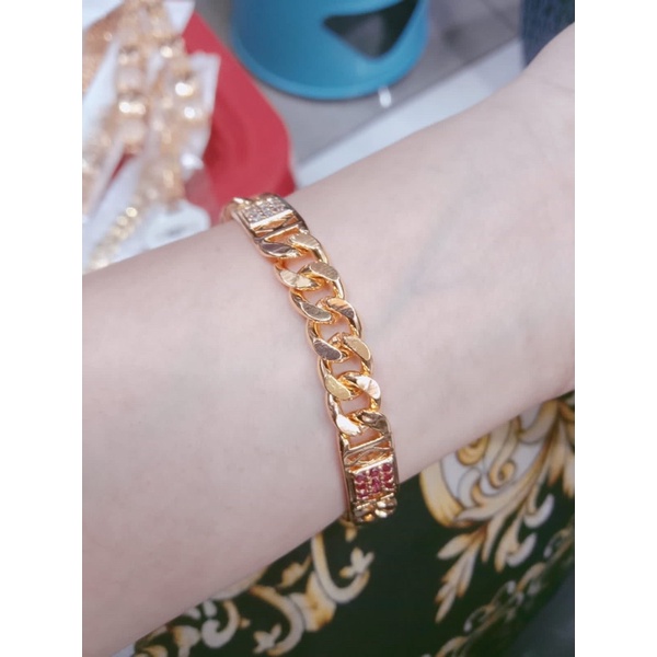 Gelang rante plat mata merah / yaxiya / xuping / lapis emas