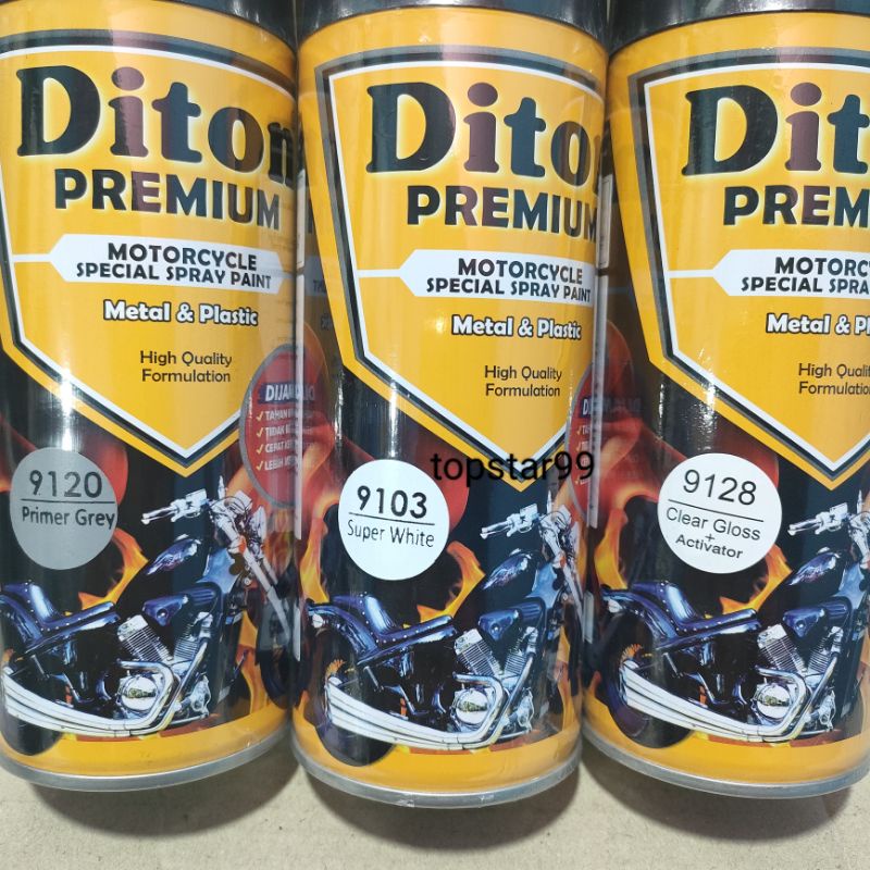 Pilok Cat Diton Premium Paket Lengkap 3 kaleng Super White Putih Susu 9103 Primer Grey Epoxy 9120 Clear Gloss 9128 400cc Pilok Paketan Cat Semprot Special Spray Paint