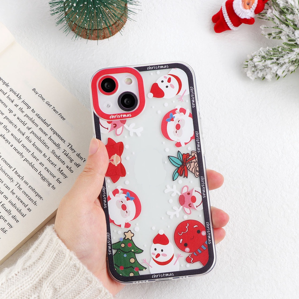 Soft Case Silikon TPU Transparan Shockproof Motif Natal Untuk IPhone 14 13 12 11 Pro XS X MAX XR 6S 7 8 Plus Mini