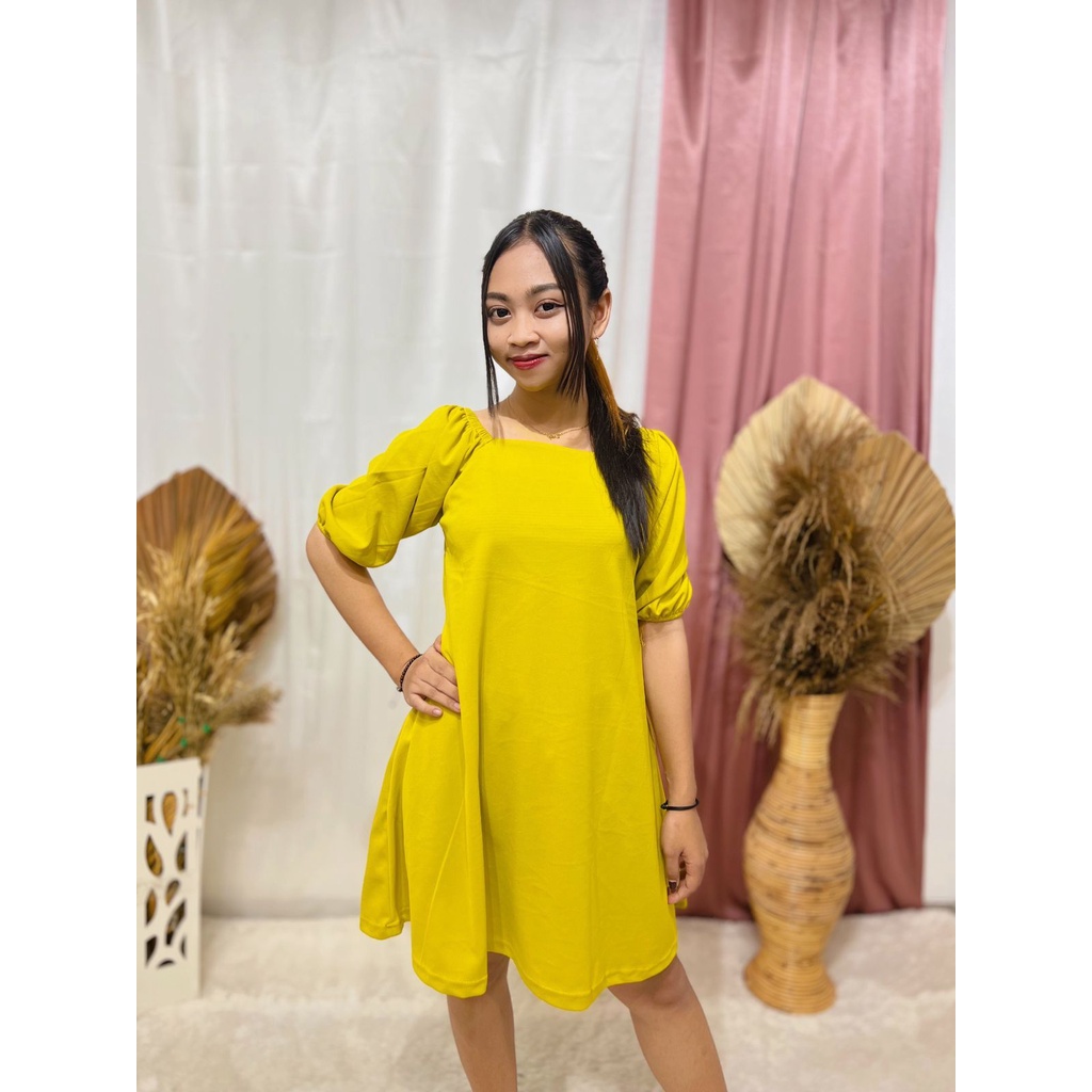 HS - DELIVIA DRESS WANITA CREPE / DRESS TERUSAN WANITA LENGAN PUFF