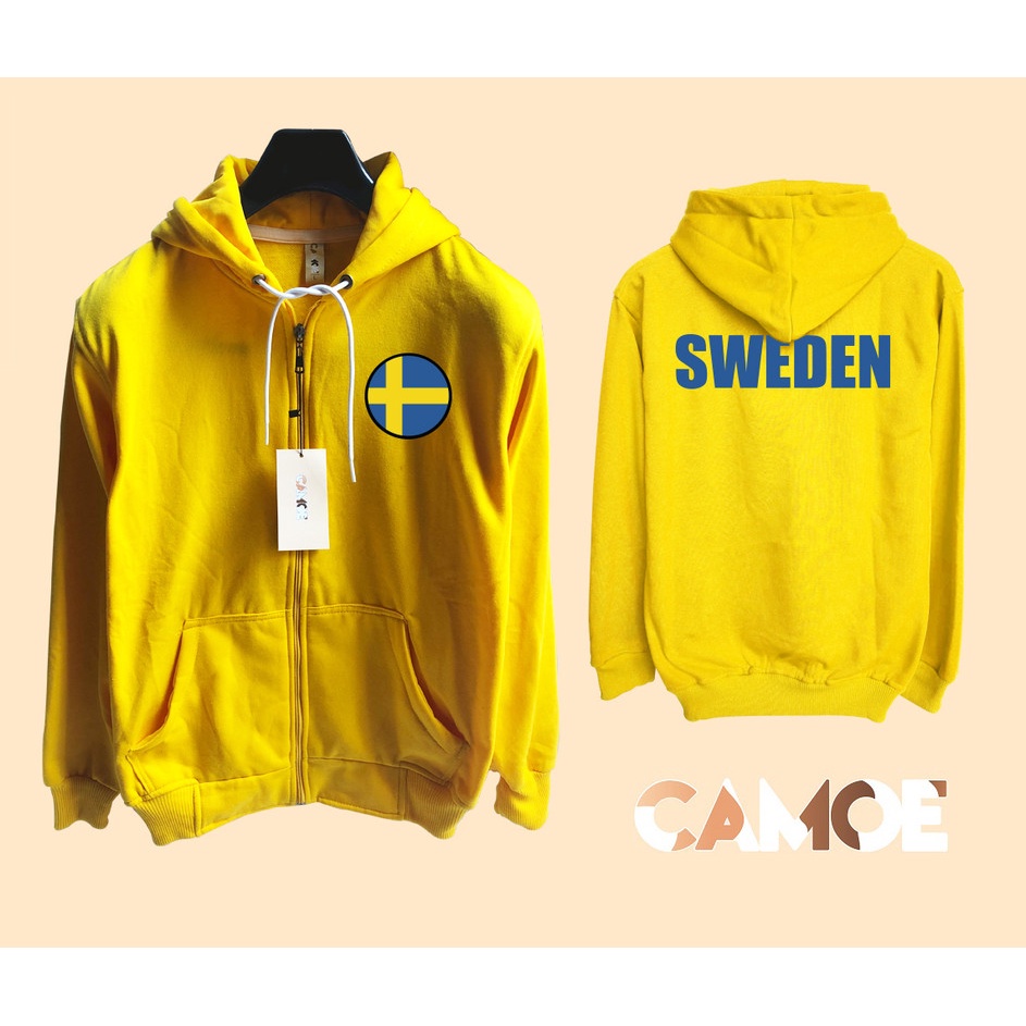 Jaket Hoodie Zipper CAMOE Sweden Flag Bendera Swedia