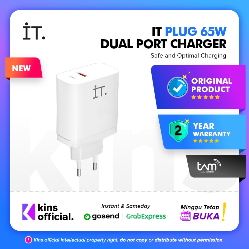 IT Plug 65 W Dual Port Charger - White