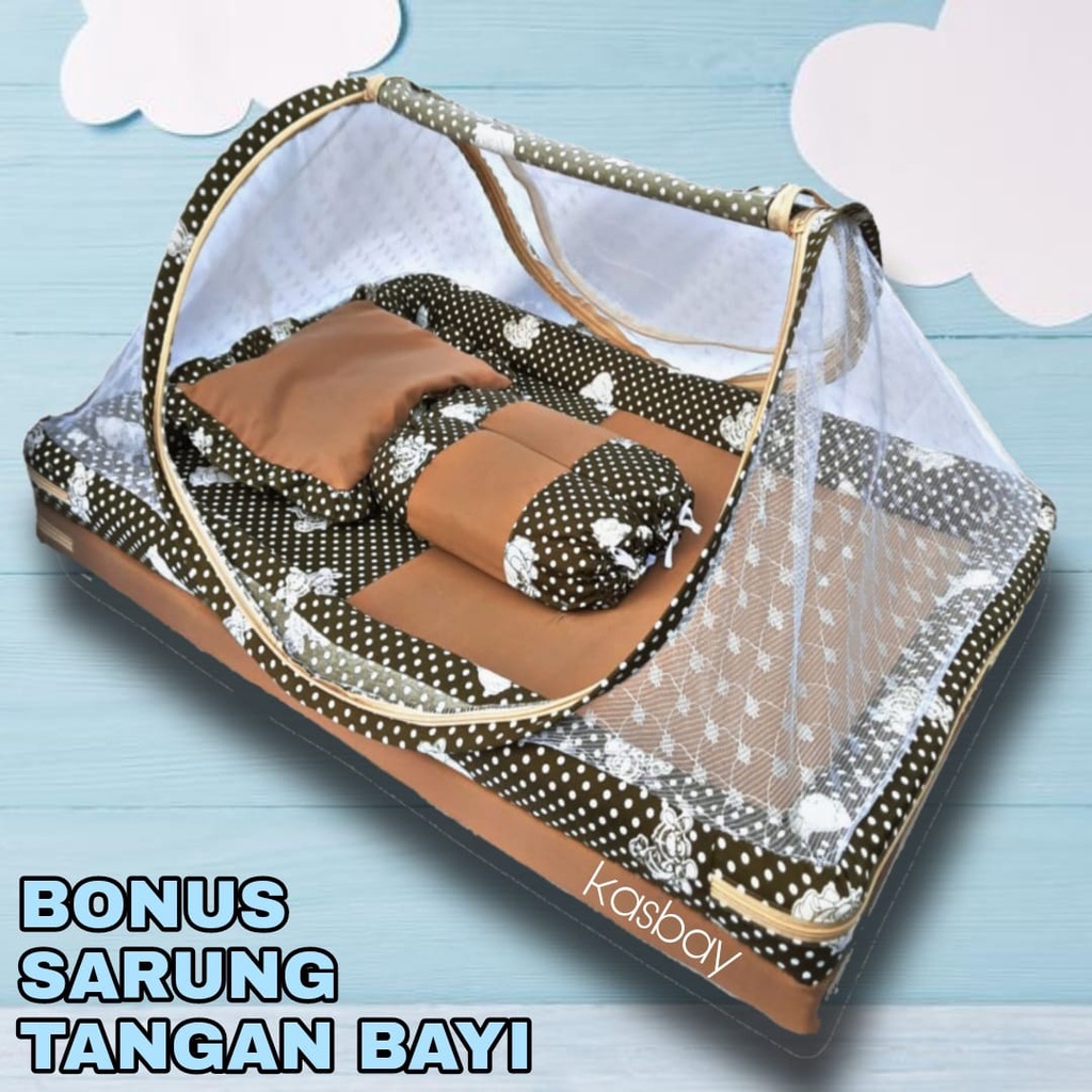 Kasur Bayi Kelambu c + Bonus Sarung Tangan Bayi Set Lengkap Bantal Guling Dan Tas Mika Terbaru