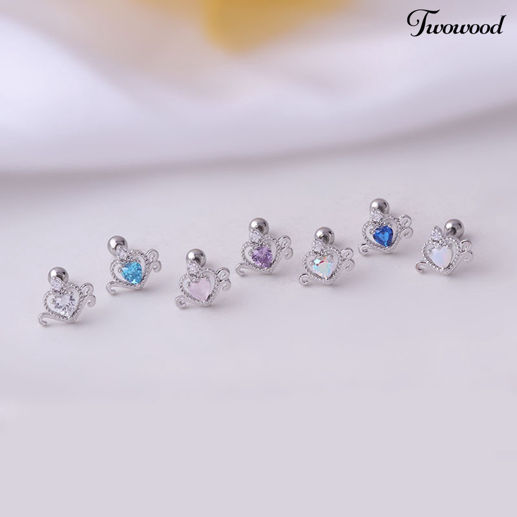 1 Pc Anting Stud Cubic Zirconia Bentuk Hati Model Hollow Untuk Wanita