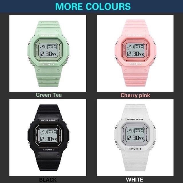 WBS JAM TANGAN DIGITAL RUBBER PRIA / WANITA SEGI DW-5600 GROSIR KARET RUBBER SPORT LED KOREA SPORT ELEKTRONIK MOTIF BUNGA DAN POLOS STYLE COUPLE ANAK ANAK / REMAJA WATCHBRANDS  MURAH JF052 / C8-1