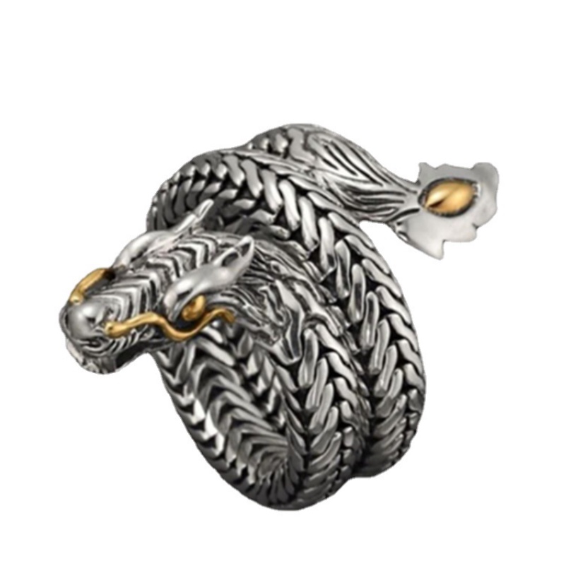 Cincin Bentuk Naga Bahan Stainless Steel Gaya Vintage Gothic Untuk Pria