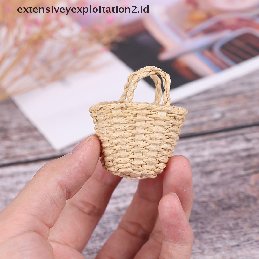 Mainan Keranjang Penyimpanan Makanan Sayuran Mini Bahan Rotan Hand woven Untuk Dekorasi Rumah Boneka 1: 12