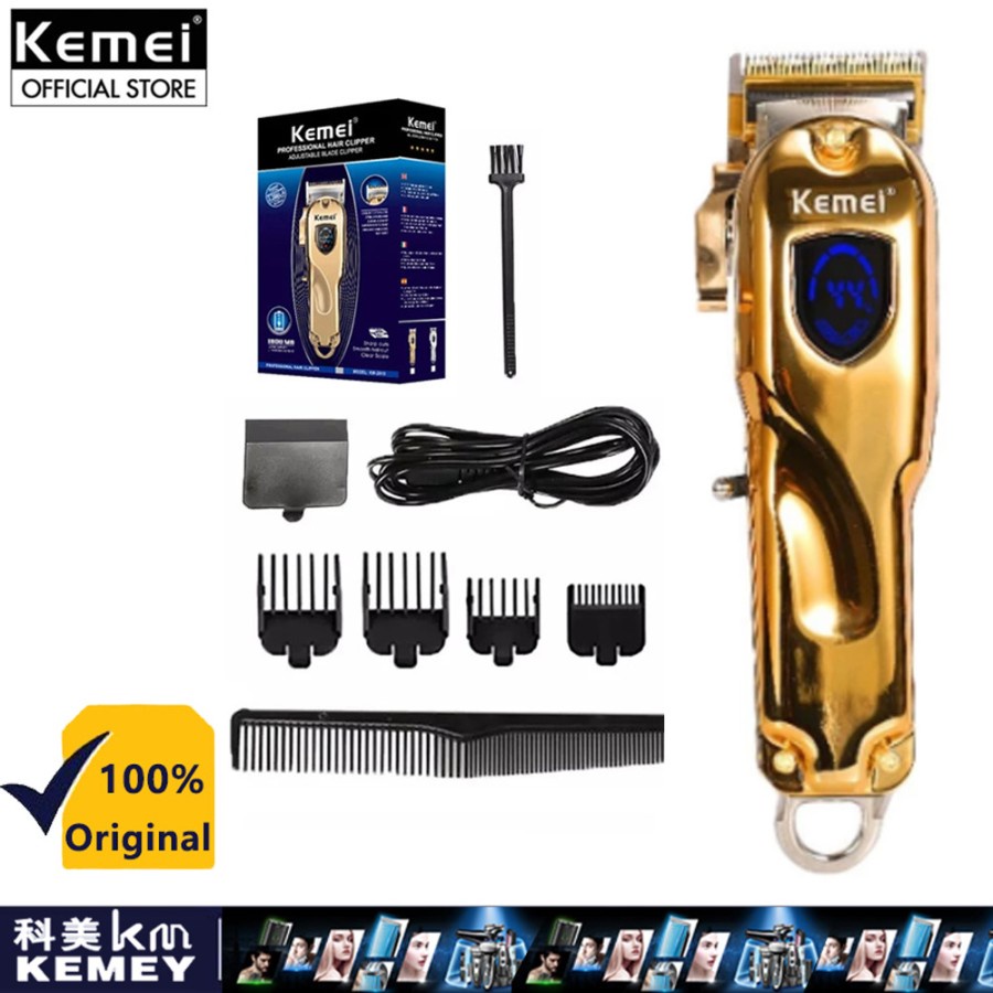 COD Alat Cukur Kemei Hair Trimmer Rambut Cordless km 2010 Gold lcd display kemei KM-2010