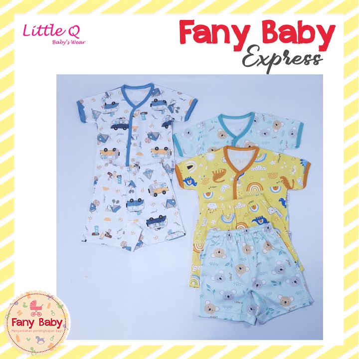 LITTLE QUEEN SETELAN PENDEK KANCING DEPAN PRINT RANDOM ISI 3 PCS